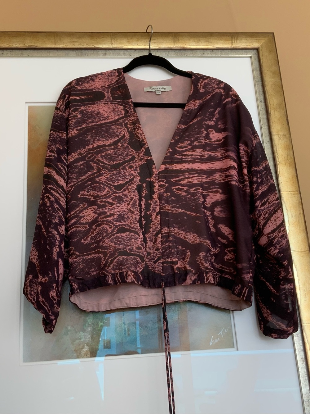 Ramona LaRue. Romantic Vintage Pink & Brown Abstract top